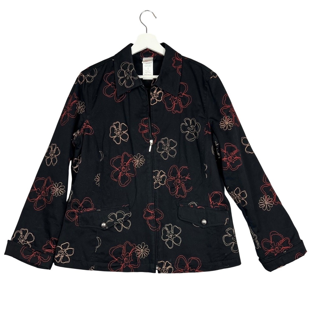 Weekenders Black Floral Embroidered Jacket Women's L/G